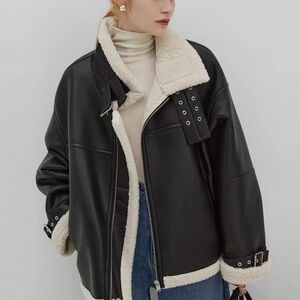 Women's Black and Cream Shearling Jacket